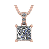 Princess Cut Solitaire Necklace, 4 Prong Sterling Silver w/Pure Brilliance Zirconia, 6.0mm, 7.0mm & 8.0mm