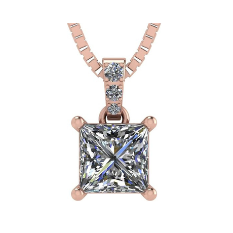 Princess Cut Solitaire Necklace, 4 Prong Sterling Silver w/Pure Brilliance Zirconia, 6.0mm, 7.0mm & 8.0mm