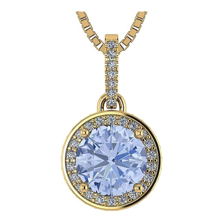 NANA Jewels Round Halo Simulated Aquamarine Pure Brilliance Zirconia Earrings & Necklace in Solid Sterling Silver
