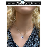 Central Diamond Center Mother & Child Heart Birthstone Necklace w/ 1-6 Simulated Gemstones in Sterling Silver, 10K, or 14K Gold