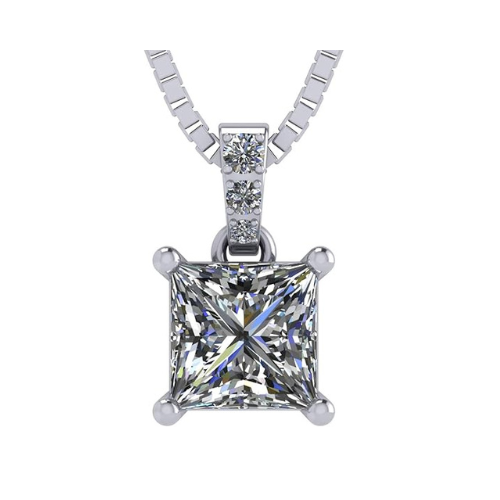 Princess Cut Solitaire Necklace, 4 Prong Sterling Silver w/Pure Brilliance Zirconia, 6.0mm, 7.0mm & 8.0mm