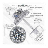 Central Diamond Center Round Halo Earring & Necklace Set w/ 6.5mm Simulated Birthstones in 925 Sterling Silver, Hypoallergenic