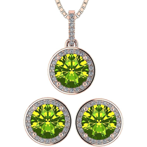 Central Diamond Center Round Halo Earring & Necklace Set w/ 6.5mm Simulated Birthstones in 925 Sterling Silver, Hypoallergenic