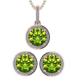 Central Diamond Center Round Halo Earring & Necklace Set w/ 6.5mm Simulated Birthstones in 925 Sterling Silver, Hypoallergenic