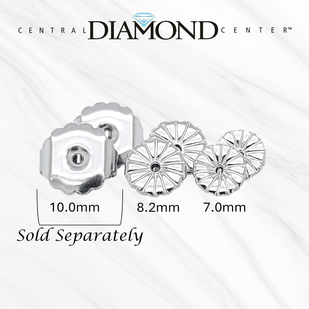 Central Diamond Center Oversized Earring Backs –4 Pairs 7mm & 8.2mm Universal Replacement Hypoallergenic