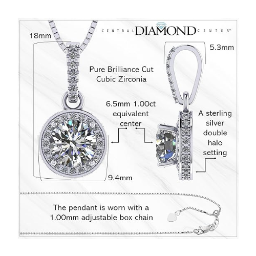 Central Diamond Center Round Halo Earring & Necklace Set w/ 6.5mm Simulated Birthstones in 925 Sterling Silver, Hypoallergenic
