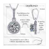 Central Diamond Center Round Halo Earring & Necklace Set w/ 6.5mm Simulated Birthstones in 925 Sterling Silver, Hypoallergenic
