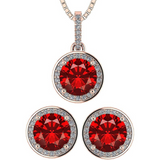 Central Diamond Center Round Halo Earring & Necklace Set w/ 6.5mm Simulated Birthstones in 925 Sterling Silver, Hypoallergenic