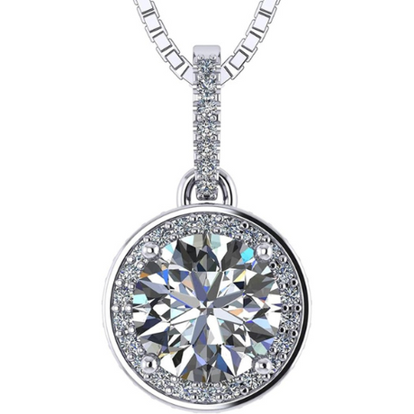 Round Solitaire Simulated Diamond Necklace with double halo.