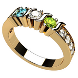 Central Diamond Center S-Bar with Sides Mothers Birthstone Ring in Sterling Silver, 10K or 14K Gold w/ 1-6 Simulated Gemstones