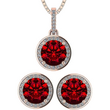 Central Diamond Center Round Halo Earring & Necklace Set w/ 6.5mm Simulated Birthstones in 925 Sterling Silver, Hypoallergenic