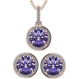 Central Diamond Center Round Halo Earring & Necklace Set w/ 6.5mm Simulated Birthstones in 925 Sterling Silver, Hypoallergenic