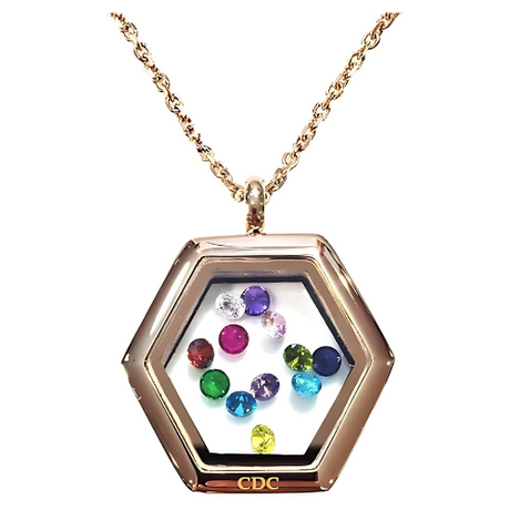 Central Diamond Center Stainless Steel Mother's  Hexagon Locket Pendant (Jan-Dec) Yellow/White/Rose Plated With A Chain