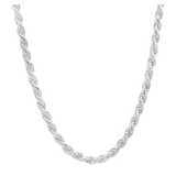Sterling Silver Diamond Cut Rope Chain, white gold plated.
