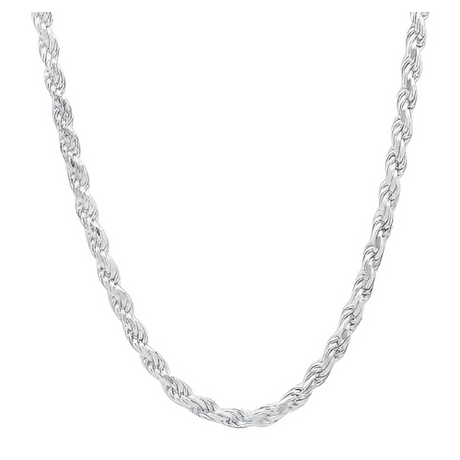 Sterling Silver Diamond Cut Rope Chain, white gold plated.