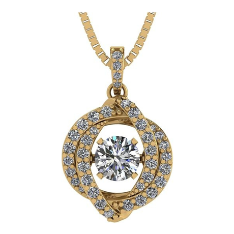 Central Diamond Center Swirl Dancing Gemstone Necklace for Women in Solid 925 Sterling Silver w/Pure Brilliance Zirconia CZ