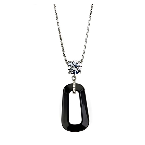 Central Diamond Center Black Ceramic & Pure Brilliance Zirconia CZ Earrings and Necklace