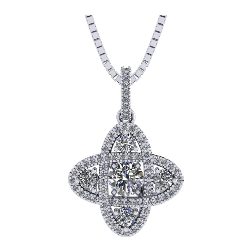 Central Diamond Center 4 Points Dancing Gemstone Pendant Necklace in Sterling Silver & Pure Brilliance Zirconia CZ