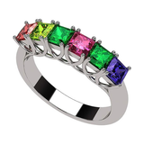 Central Diamond Center Princess Cut  Lucita Mothers Rings w/ 1 to 7 Simulated Birthstones in Sterling Silver, 10K or 14K Gold