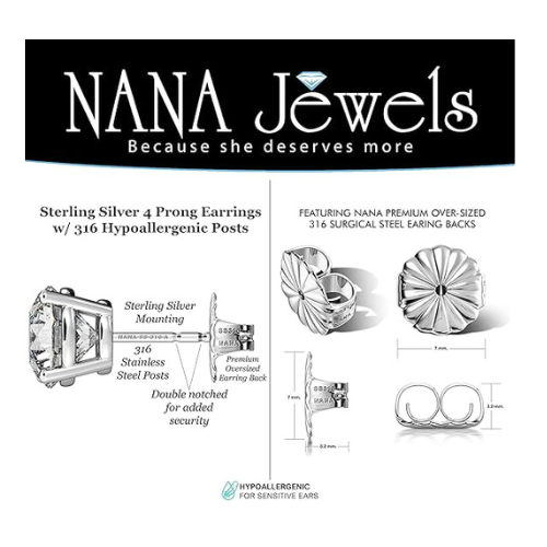 4 Pairs Stud Earrings Set, Hypoallergenic Pure Brilliance Cubic Zirconia 925 Sterling Silver, 4-6.5mm