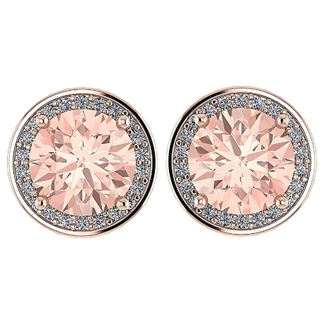 Simulated Morganite Pure Brilliance Zirconia Round Halo Stud Earrings in Solid Sterling Silver, Hypoallergenic