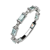 Central Diamond Center Baguette Stackable Birthstone Ring Band w/ Simulated Birthstones, Sterling Silver