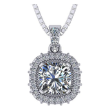 NANA Jewels Cushion Cut Halo CZ Simulated Diamond Solitaire Necklace Sterling Silver 8mm Zirconia Center Gemstone