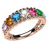 Central Diamond Center Rope Mothers Birthstone Ring with 1 to 10 Simulated Birthstones, Sterling Silver, 10K or 14K Gold
