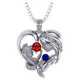 Mom & Me birthstone heart necklace, sterling silver.