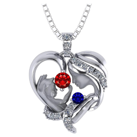 Mom & Me birthstone heart necklace, sterling silver.