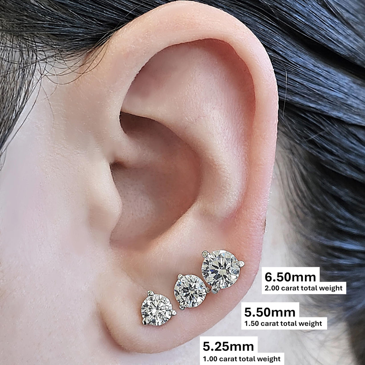 14K Gold Post & Sterling Silver Pure Brilliance Zirconia 3 Prong Martini Style Stud Earrings 1.0ct to 4ct