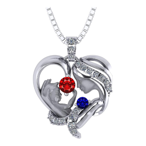 Central Diamond Center Mom & Me Birthstone Heart Necklace, Sterling Silver with Simulated Birthstones & Pure Brilliance Zirconia