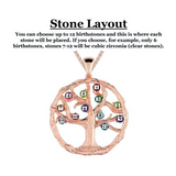 Central Diamond Center Tree of Life Mothers Birthstone Necklace in Silver-10K or 14K Gold. Up to 12stones