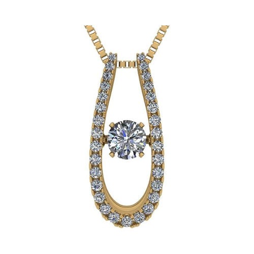 Central Diamond Center “U” Shape Dancing Gemstone Necklace for Women in 925 Sterling Silver w/Pure Brilliance Zirconia