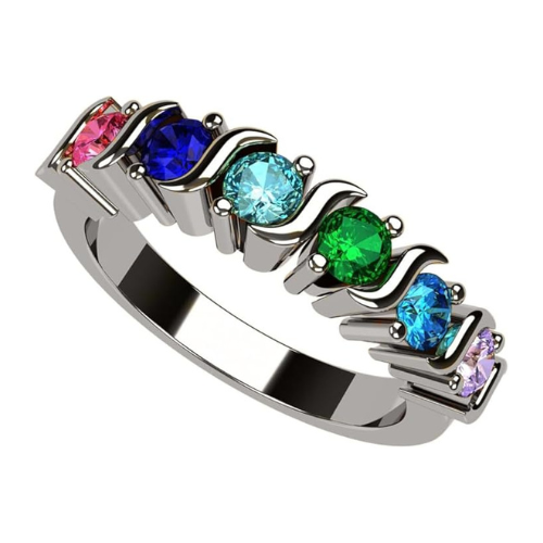 Central Diamond Center S-Bar Mothers Ring w/ 1 to 6 Simulated Birthstones in Sterling Silver/10k/14k Gold
