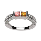 Central Diamond Center Princess Cut Birthstone Couples Ring w/CZs on 3 Sides, Sterling Silver, 10K, or 14K Gold