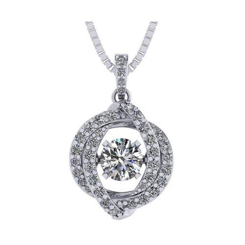 Central Diamond Center Swirl Dancing Gemstone Necklace for Women in Solid 925 Sterling Silver w/Pure Brilliance Zirconia CZ