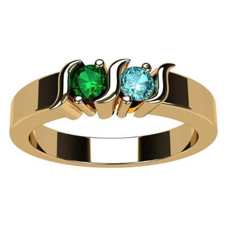 Central Diamond Center S-Bar Couples 2 Stone Ring w/ Simulated Birthstones, Sterling Silver, 10K, or 14K Gold