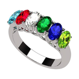 Central Diamond Center Oval Cut  Lucita Mothers Rings w/ 1 to 7 Simulated Birthstones in Sterling Silver, 10K or 14K Gold