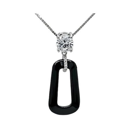 Central Diamond Center Black Ceramic & Pure Brilliance Zirconia CZ Earrings and Necklace