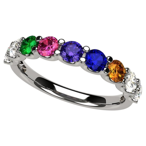 Central Diamond Center U'r Family Ring w/ 1 to 9 Simulated Birthstones in Sterling Silver, 10k, 14K Gold, Mothers Rings