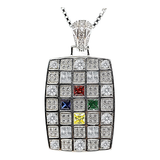 Central Diamond Center Dog Tag Mother's Necklace w/ 1 to 8 Simulated Birthstones in Silver, 10K, or 14K Gold