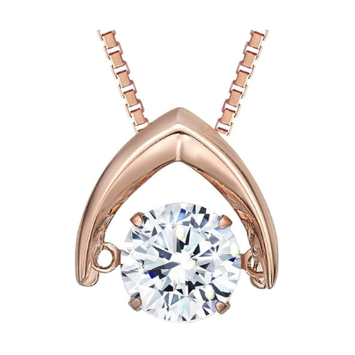 Central Diamond Center Omega Dancing Gemstone Necklace for Women in 925 Sterling Silver & Pure Brilliance Zirconia CZ