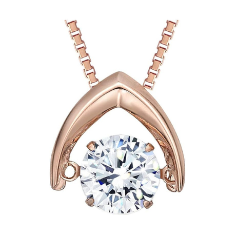 Central Diamond Center Omega Dancing Gemstone Necklace for Women in 925 Sterling Silver & Pure Brilliance Zirconia CZ