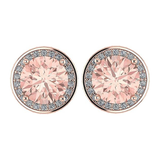 Simulated Morganite Pure Brilliance Zirconia Round Halo Stud Earrings in Solid Sterling Silver, Hypoallergenic