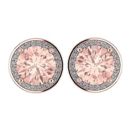 Simulated Morganite Pure Brilliance Zirconia Round Halo Stud Earrings in Solid Sterling Silver, Hypoallergenic