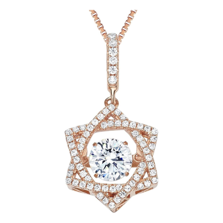 Star of David Dancing Gemstone Necklace in 925 Sterling Silver w/ Pure Brilliance Zirconia CZ