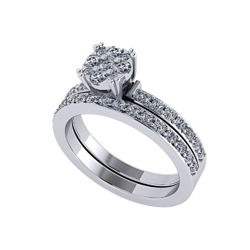 Lab Created CVD Diamond Cluster Center Wedding Bridal Set 10kt Gold