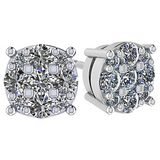 CVD Lab Grown Diamond Stud Earrings, 7 stone cluster.