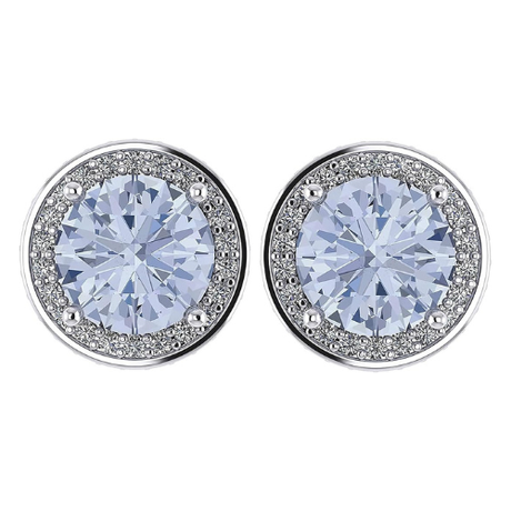 NANA Jewels Round Halo Simulated Aquamarine Pure Brilliance Zirconia Earrings & Necklace in Solid Sterling Silver